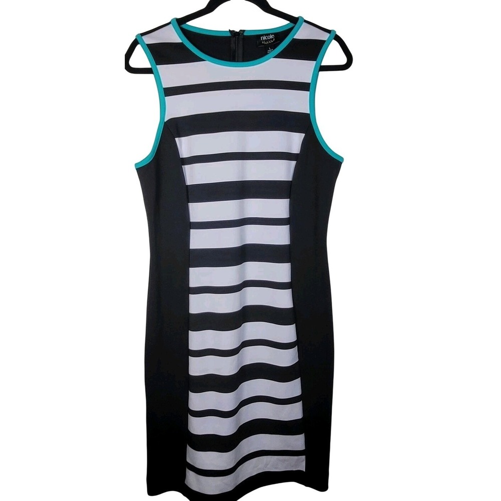 Nicole‎ by Nicole Miller Sleeveless Striped Stretch Sheath Dress Women Sz L